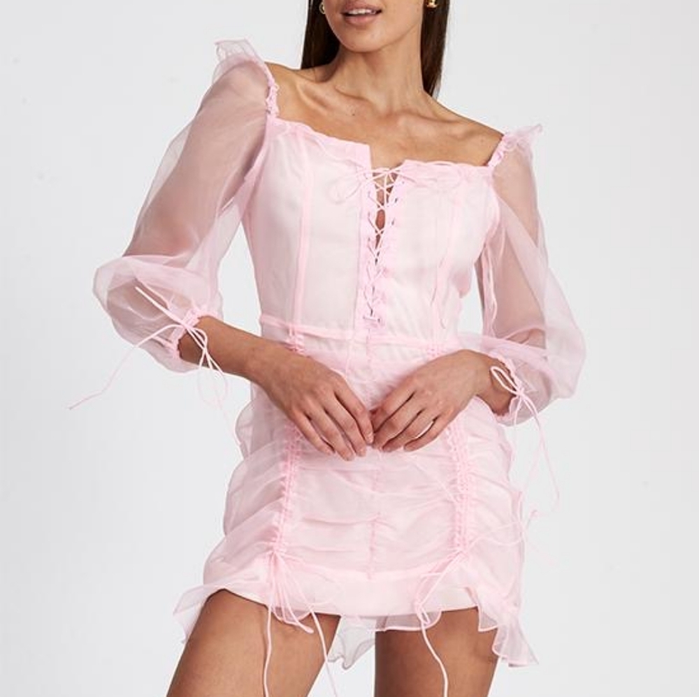 Lioness Feng Shui Puff Sleeve Mini Dress in Pink